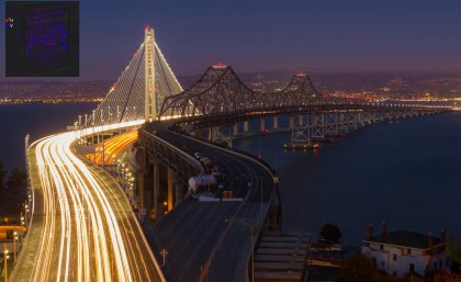 Eastern span of the San Francisco-Oakland Bay Bridge (inset image details below) Eastern span of the San Francisco-Oakland Bay Bridge (inset image details below)